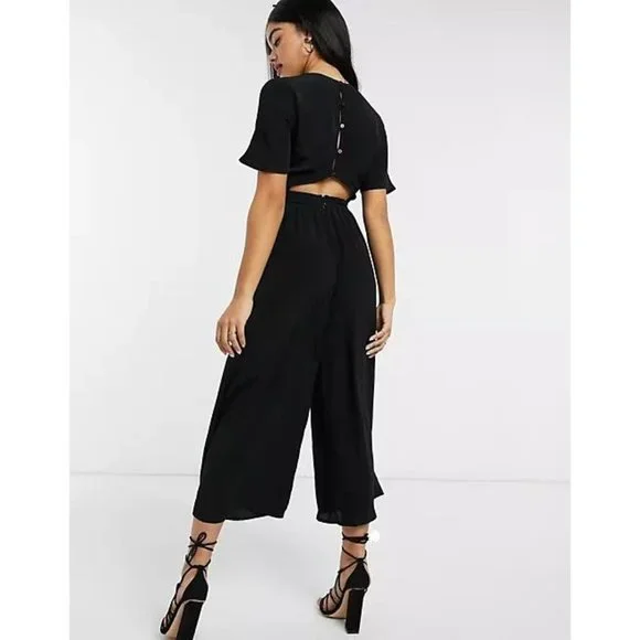 ASOS DESIGN tea jumpsuit with button back detail in black - Picture 3 of 6